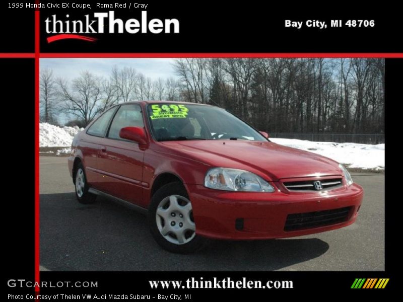 Roma Red / Gray 1999 Honda Civic EX Coupe