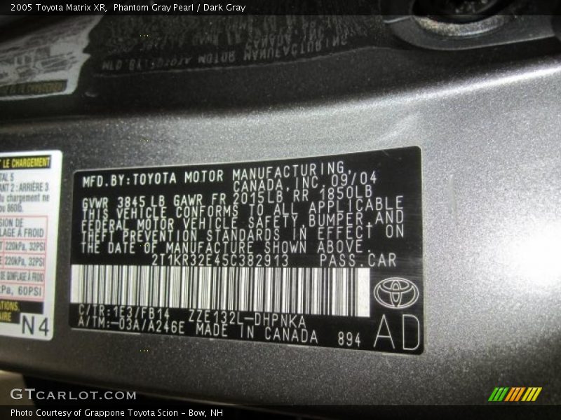 Phantom Gray Pearl / Dark Gray 2005 Toyota Matrix XR