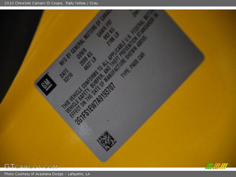 Rally Yellow / Gray 2010 Chevrolet Camaro SS Coupe