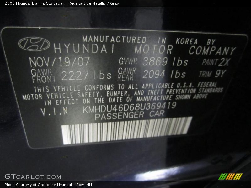 Regatta Blue Metallic / Gray 2008 Hyundai Elantra GLS Sedan