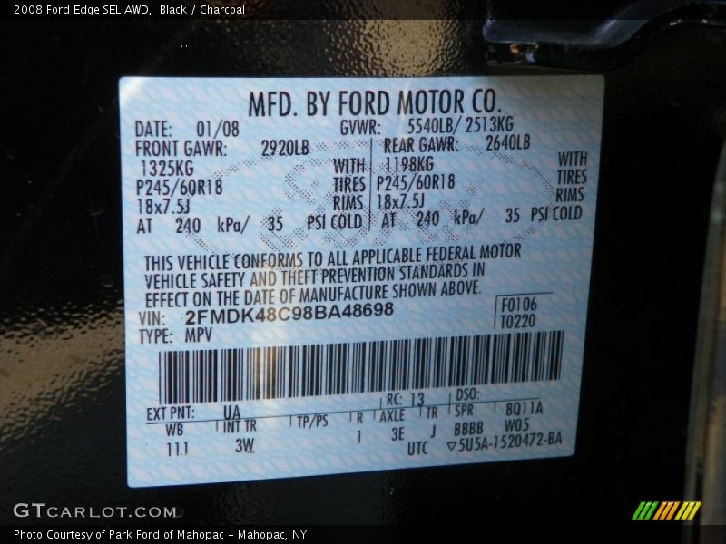 Black / Charcoal 2008 Ford Edge SEL AWD