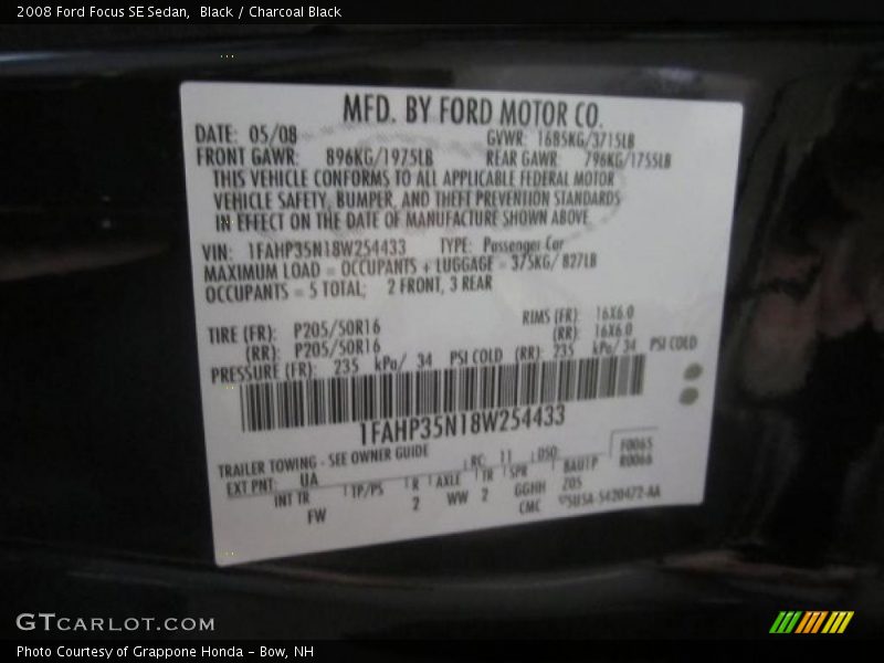 Black / Charcoal Black 2008 Ford Focus SE Sedan