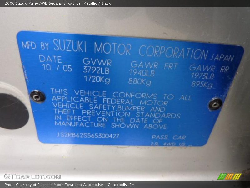 Silky Silver Metallic / Black 2006 Suzuki Aerio AWD Sedan