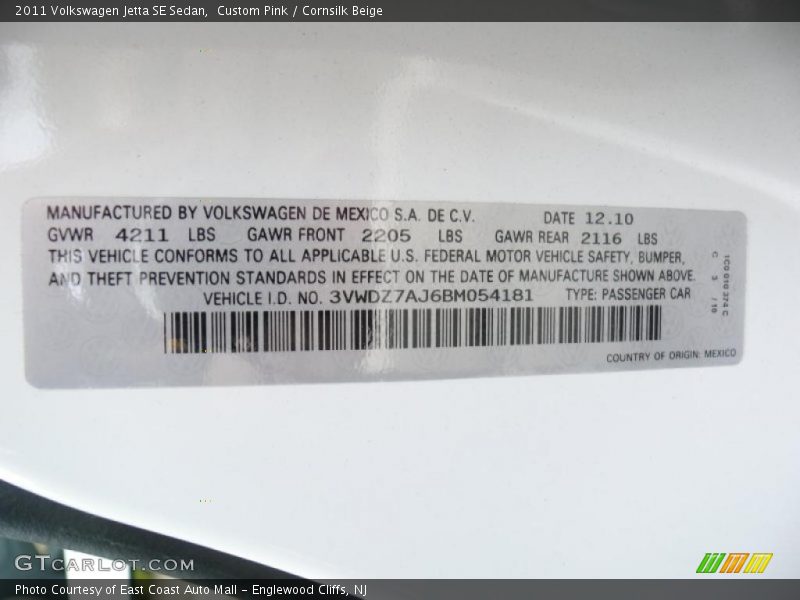 Custom Pink / Cornsilk Beige 2011 Volkswagen Jetta SE Sedan