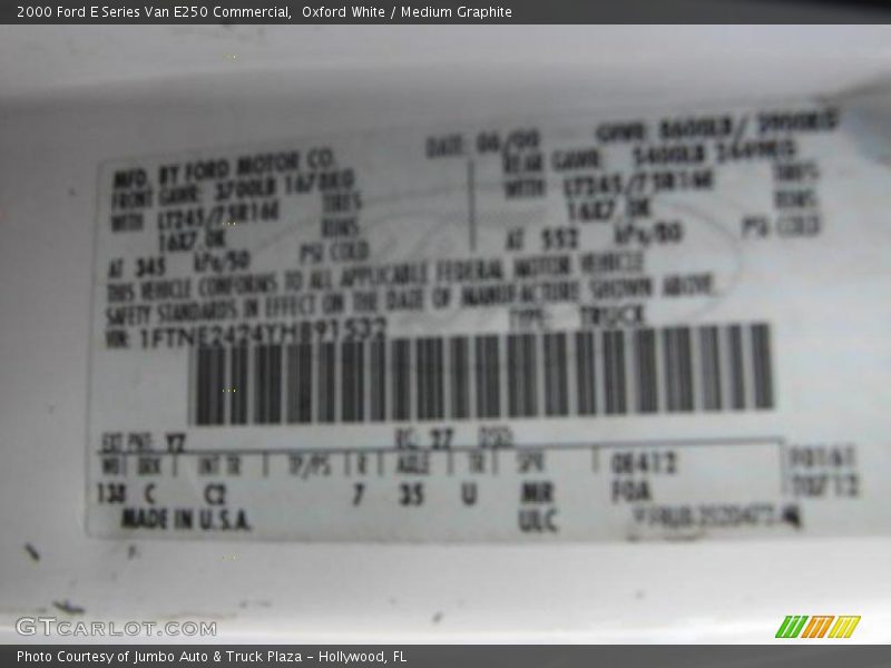 Oxford White / Medium Graphite 2000 Ford E Series Van E250 Commercial