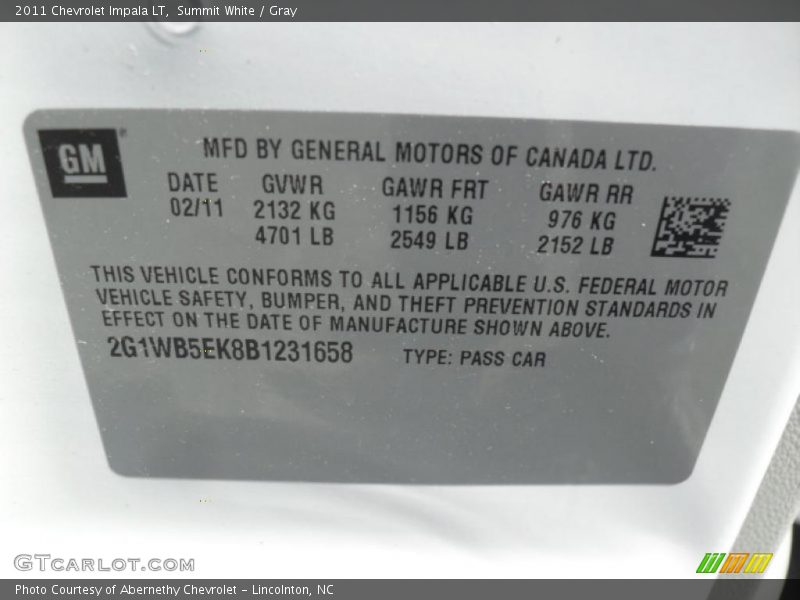 Summit White / Gray 2011 Chevrolet Impala LT