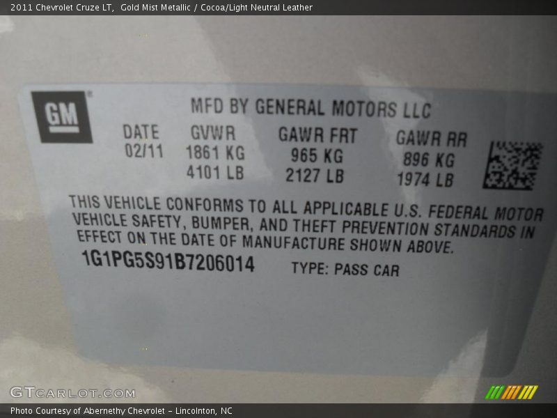 Gold Mist Metallic / Cocoa/Light Neutral Leather 2011 Chevrolet Cruze LT