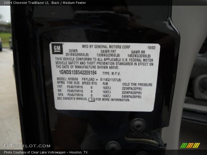 Black / Medium Pewter 2004 Chevrolet TrailBlazer LS