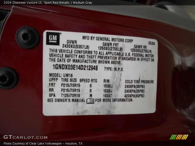 Sport Red Metallic / Medium Gray 2004 Chevrolet Venture LS