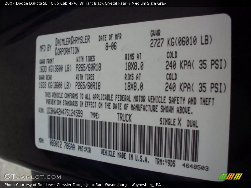 Brilliant Black Crystal Pearl / Medium Slate Gray 2007 Dodge Dakota SLT Club Cab 4x4
