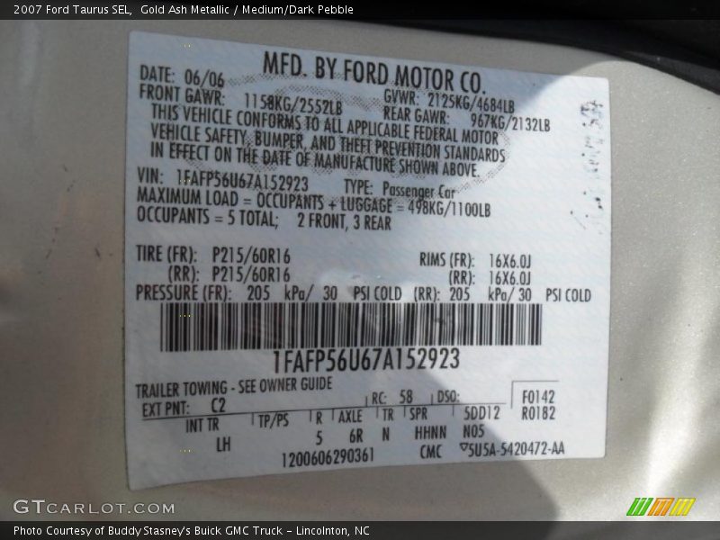 2007 Taurus SEL Gold Ash Metallic Color Code C2