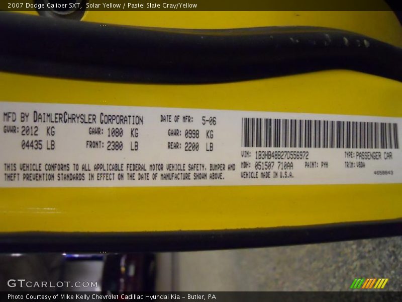 Solar Yellow / Pastel Slate Gray/Yellow 2007 Dodge Caliber SXT