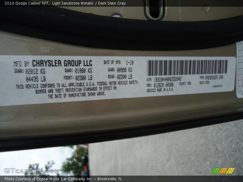 Light Sandstone Metallic / Dark Slate Gray 2010 Dodge Caliber SXT