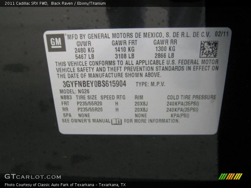 Black Raven / Ebony/Titanium 2011 Cadillac SRX FWD