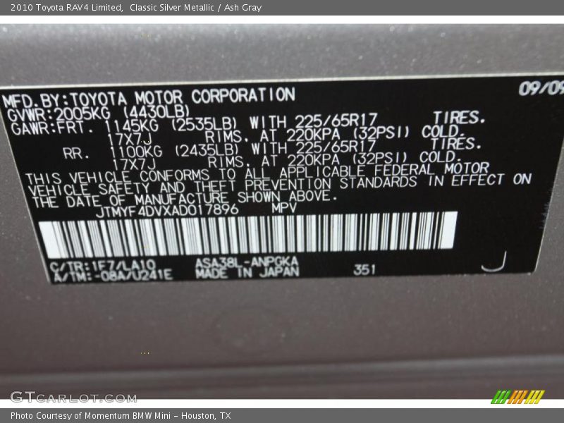 Classic Silver Metallic / Ash Gray 2010 Toyota RAV4 Limited