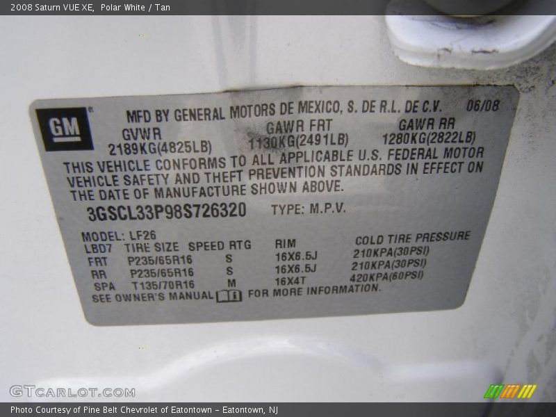 Polar White / Tan 2008 Saturn VUE XE