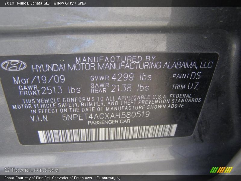 Willow Gray / Gray 2010 Hyundai Sonata GLS