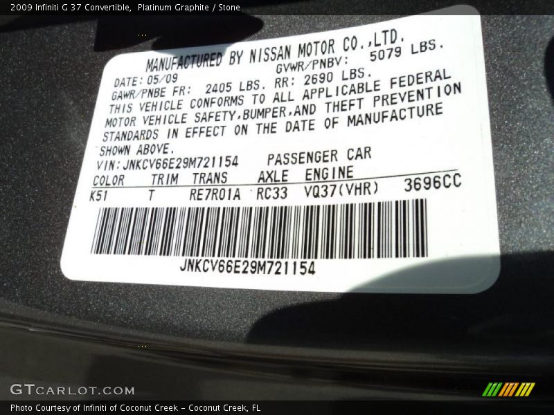 Platinum Graphite / Stone 2009 Infiniti G 37 Convertible