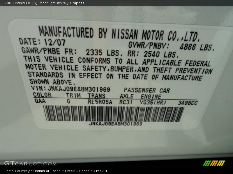 Moonlight White / Graphite 2008 Infiniti EX 35