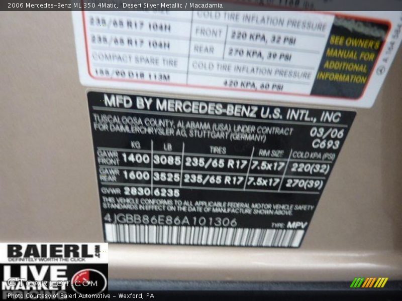 Desert Silver Metallic / Macadamia 2006 Mercedes-Benz ML 350 4Matic