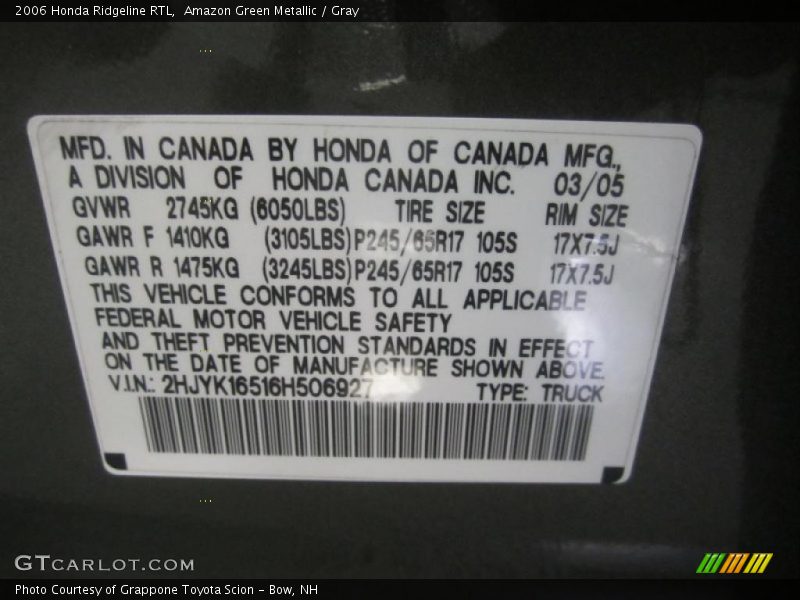 Amazon Green Metallic / Gray 2006 Honda Ridgeline RTL