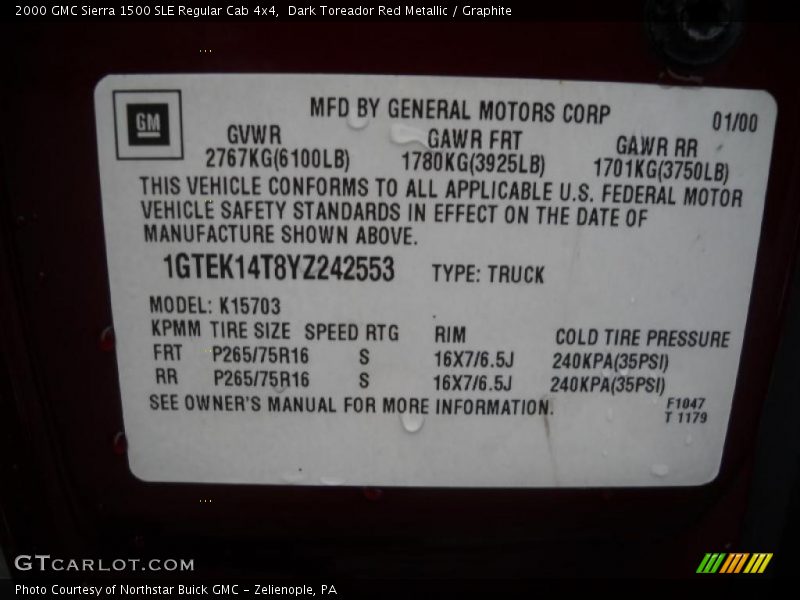 Dark Toreador Red Metallic / Graphite 2000 GMC Sierra 1500 SLE Regular Cab 4x4
