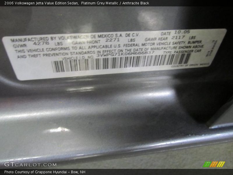 Platinum Grey Metallic / Anthracite Black 2006 Volkswagen Jetta Value Edition Sedan