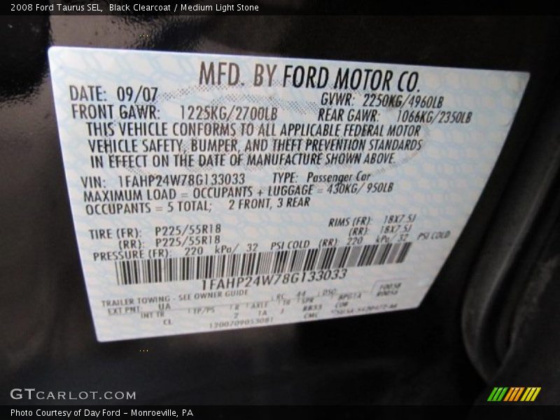 Black Clearcoat / Medium Light Stone 2008 Ford Taurus SEL