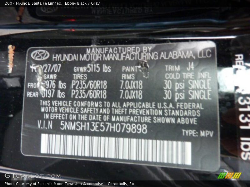 Ebony Black / Gray 2007 Hyundai Santa Fe Limited