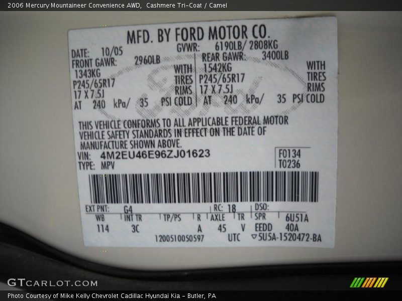 Cashmere Tri-Coat / Camel 2006 Mercury Mountaineer Convenience AWD