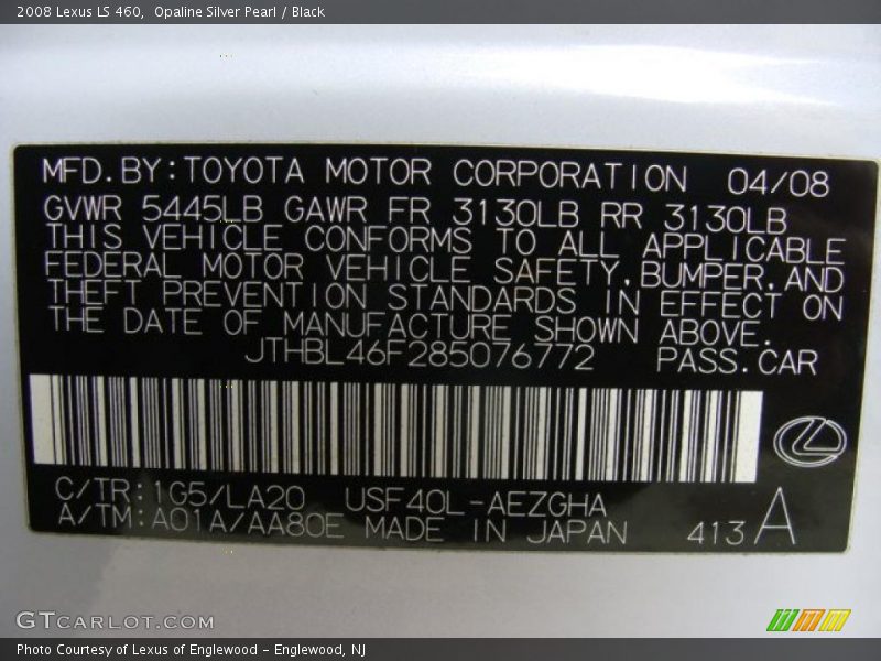 Opaline Silver Pearl / Black 2008 Lexus LS 460