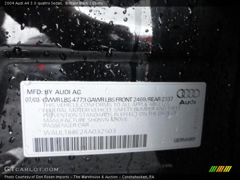 Brilliant Black / Ebony 2004 Audi A4 3.0 quattro Sedan