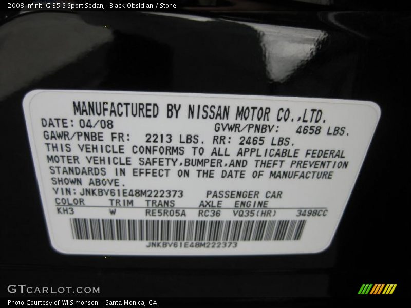 Black Obsidian / Stone 2008 Infiniti G 35 S Sport Sedan