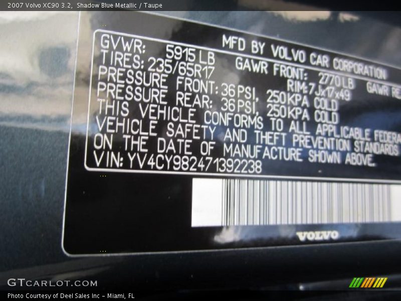 Shadow Blue Metallic / Taupe 2007 Volvo XC90 3.2