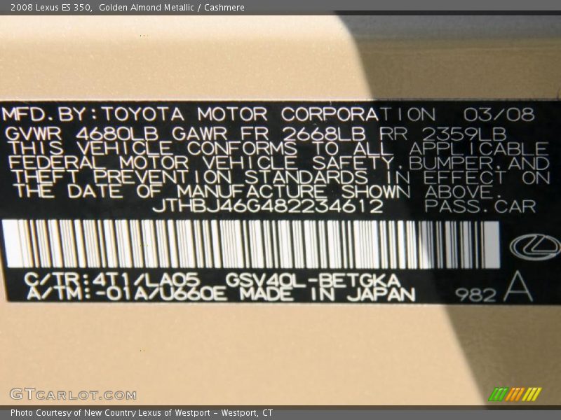 Golden Almond Metallic / Cashmere 2008 Lexus ES 350