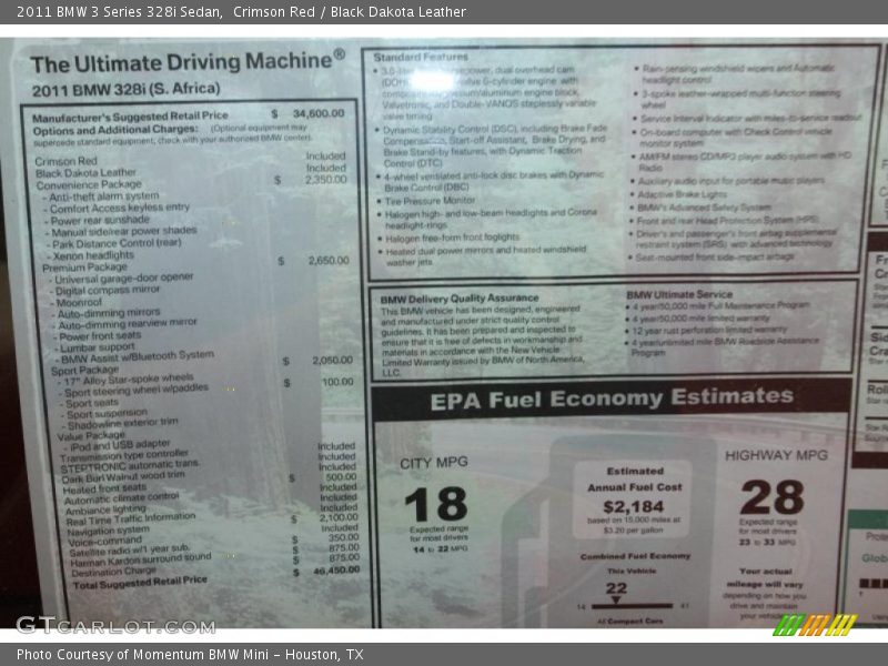 Crimson Red / Black Dakota Leather 2011 BMW 3 Series 328i Sedan