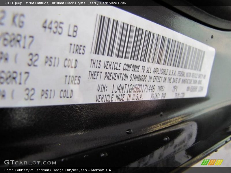 Brilliant Black Crystal Pearl / Dark Slate Gray 2011 Jeep Patriot Latitude