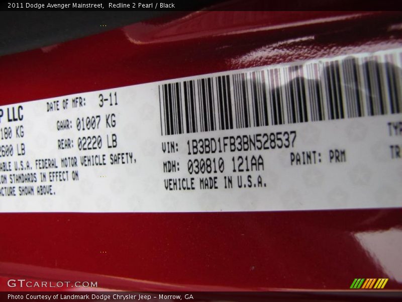 2011 Avenger Mainstreet Redline 2 Pearl Color Code PRM