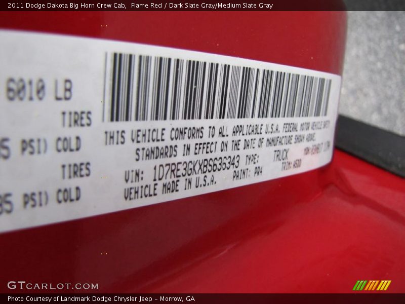 Flame Red / Dark Slate Gray/Medium Slate Gray 2011 Dodge Dakota Big Horn Crew Cab