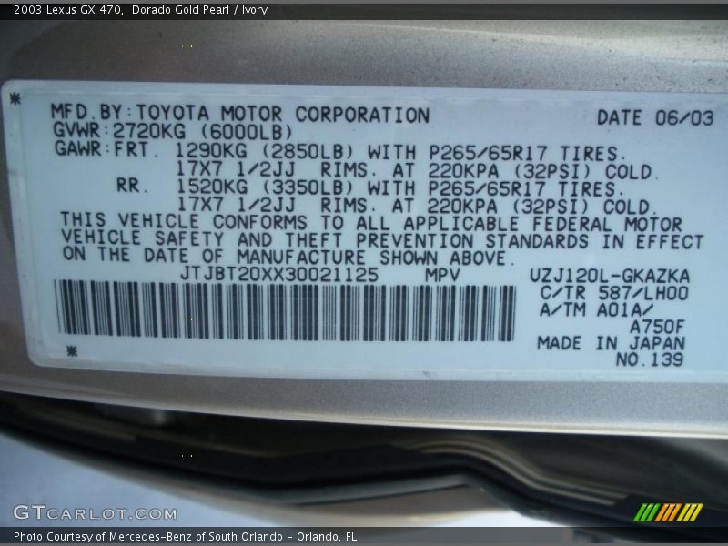 Dorado Gold Pearl / Ivory 2003 Lexus GX 470