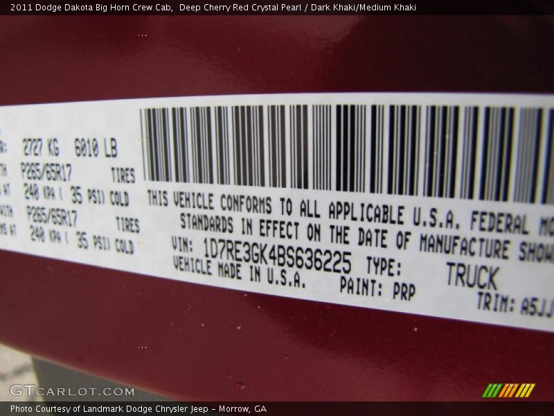 2011 Dakota Big Horn Crew Cab Deep Cherry Red Crystal Pearl Color Code PRP