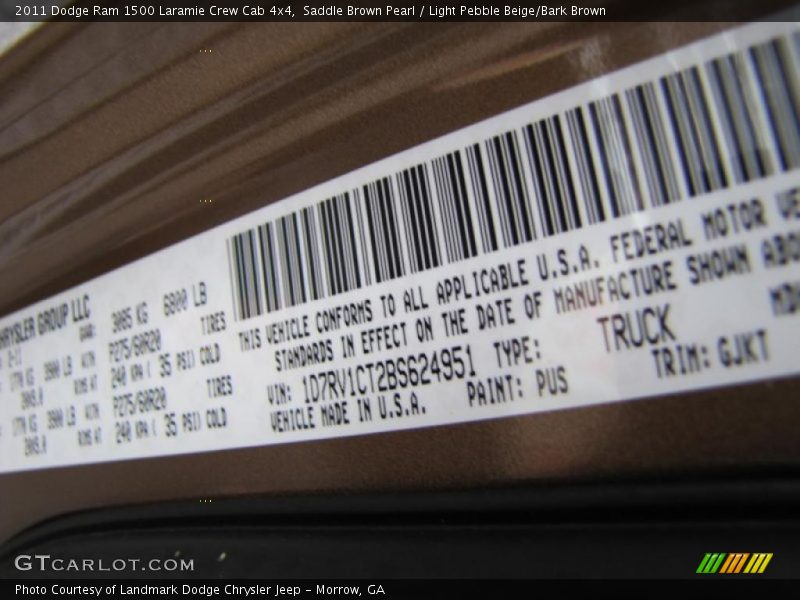 2011 Ram 1500 Laramie Crew Cab 4x4 Saddle Brown Pearl Color Code PUS