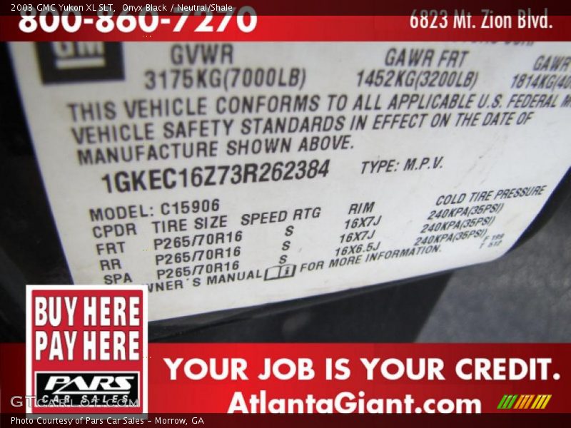 Onyx Black / Neutral/Shale 2003 GMC Yukon XL SLT