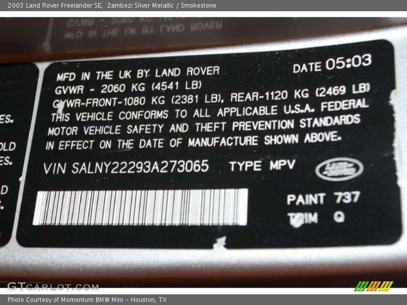 Zambezi Silver Metallic / Smokestone 2003 Land Rover Freelander SE