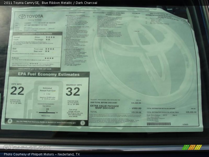 Blue Ribbon Metallic / Dark Charcoal 2011 Toyota Camry SE