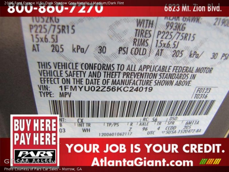 Dark Shadow Grey Metallic / Medium/Dark Flint 2006 Ford Escape XLS