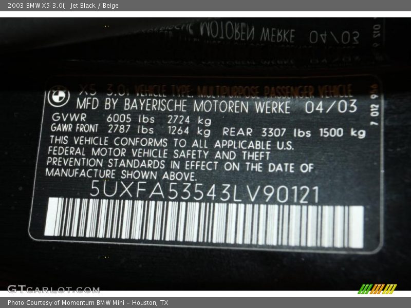 Jet Black / Beige 2003 BMW X5 3.0i