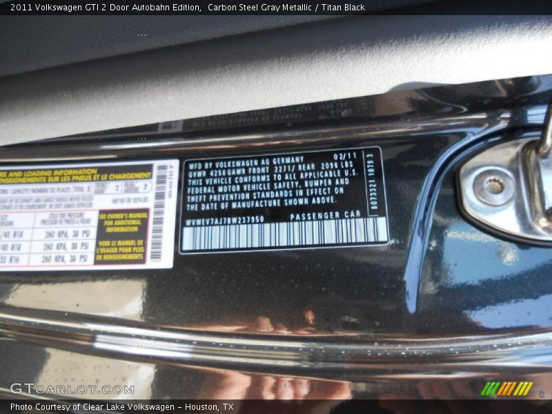 Carbon Steel Gray Metallic / Titan Black 2011 Volkswagen GTI 2 Door Autobahn Edition