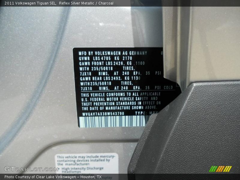 Info Tag of 2011 Tiguan SEL
