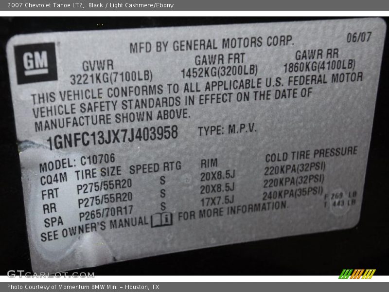 Black / Light Cashmere/Ebony 2007 Chevrolet Tahoe LTZ